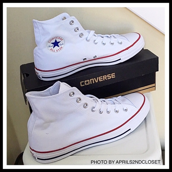 CONVERSE STYLISH WHITE CANVAS HI-TOPS SNEAKERS - Picture 2 of 8